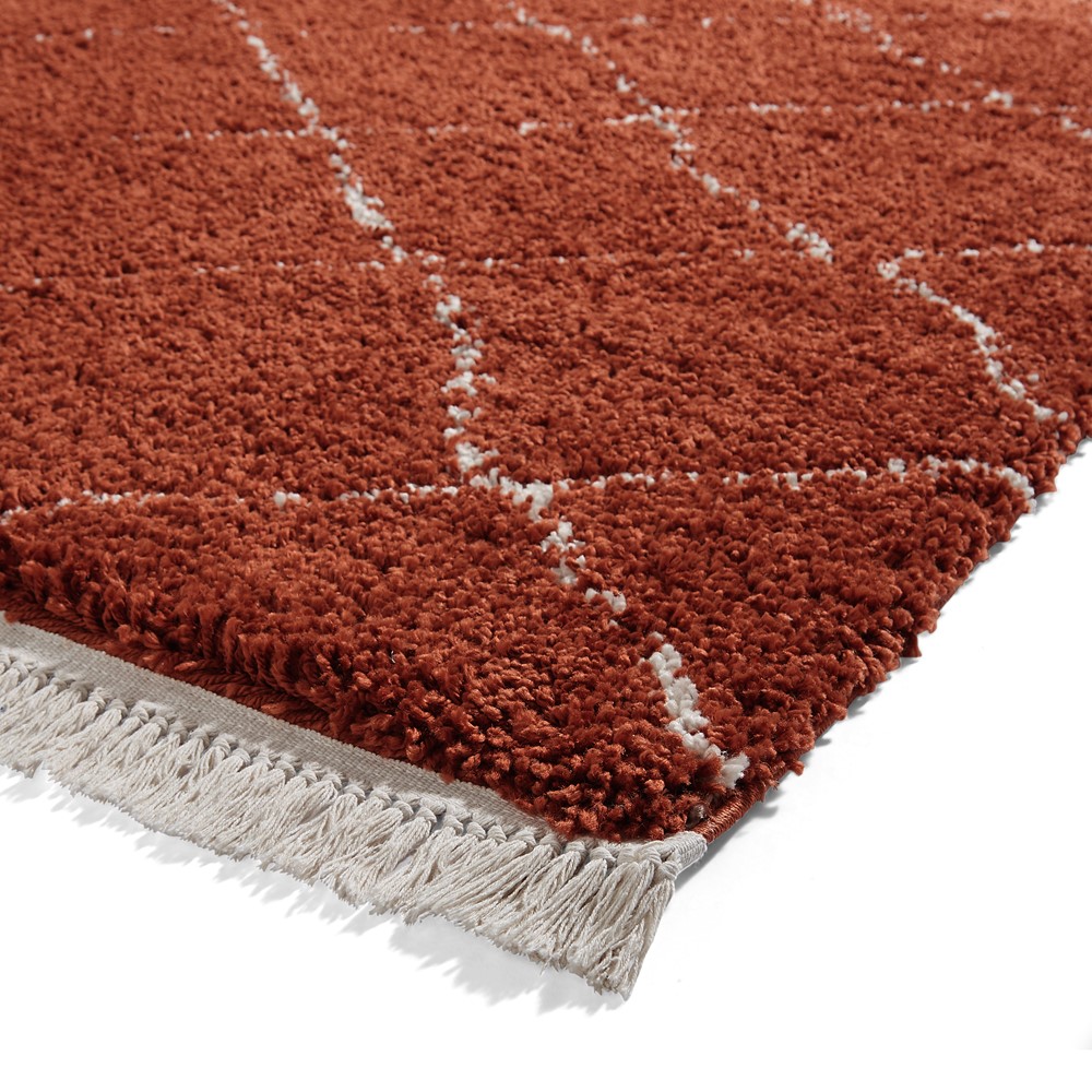 Boho 5413 Berber Shaggy Modern Rugs in Rust Brown